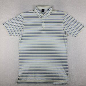 Dunning Golf Polo Shirt Mens Large Blue‎ White Yellow Striped Performance